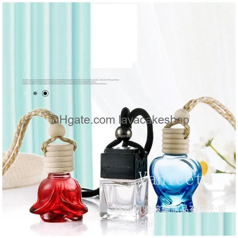 wholesale 22 style car perfume bottles pendant air freshener fragrance diffuser empty glass bottle portable pendants ornament