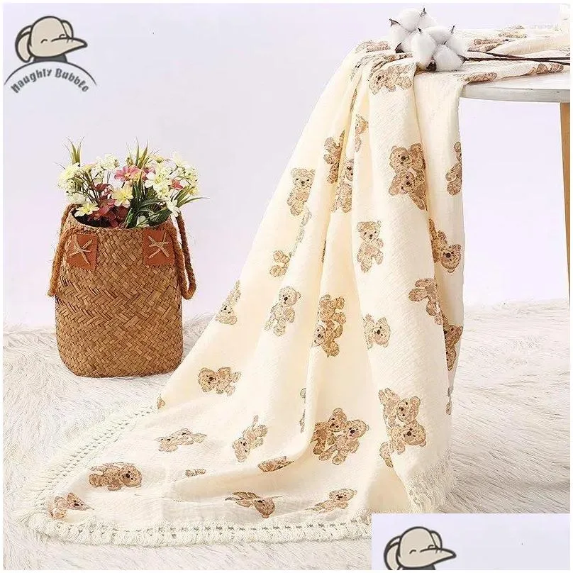 Blankets Bopoobo 120 100cm Muslin Cotton Baby Blanket Born Tassel Receiving Swaddle For Girl Boy Bath Towel Stuff