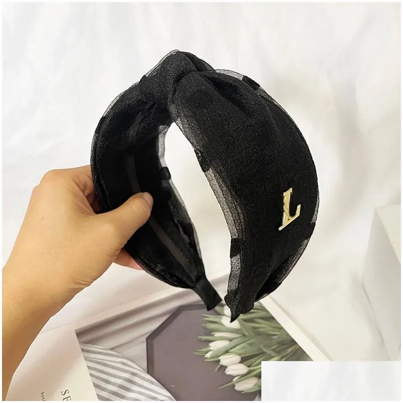 Fashion Letter Headband Cloth Wide Edge Designer Cross Knotted HairHoop Headbands or Women Outdoor Sports Headwear Hair Clip Accessories