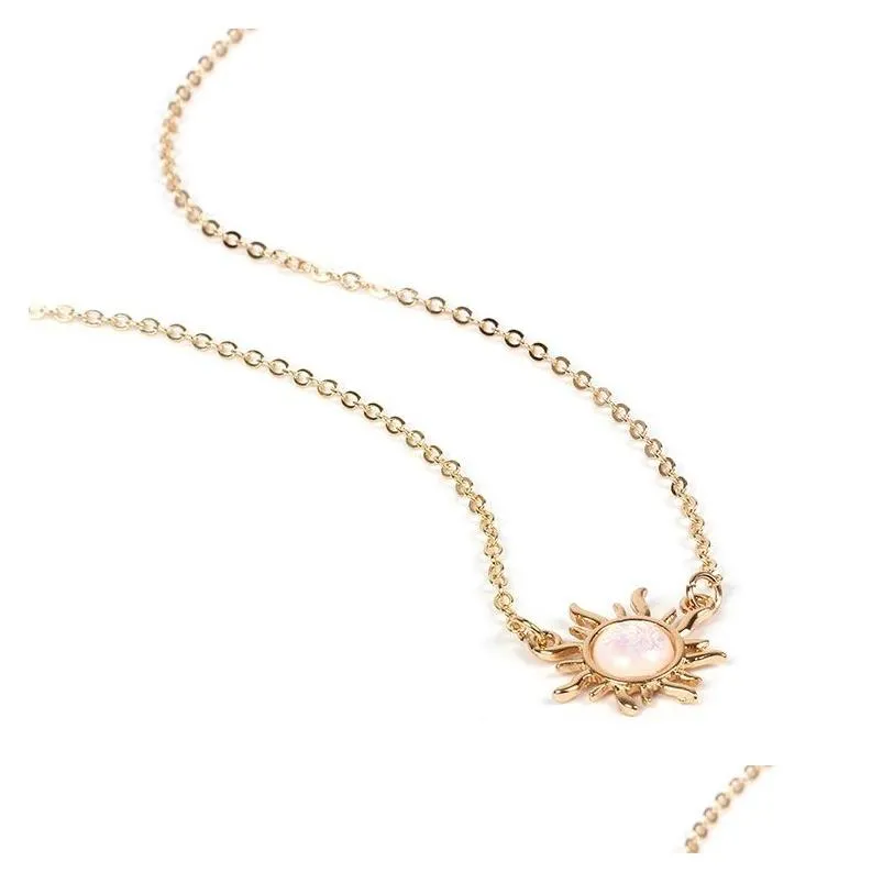 1pc unique sunflower opal necklace pendant women`s retro beautiful clavicle chain fashion accessories choker charm gift