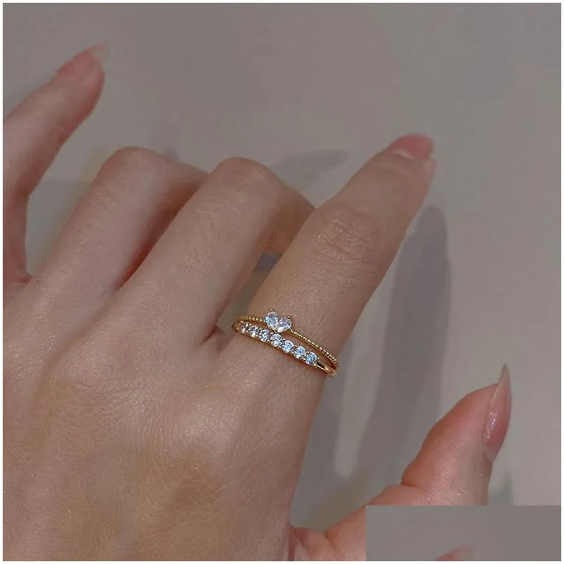 gold color heart zircon rings set for women girls adjustable minimalism luxury twist ring fashion jewelry trendy gifts