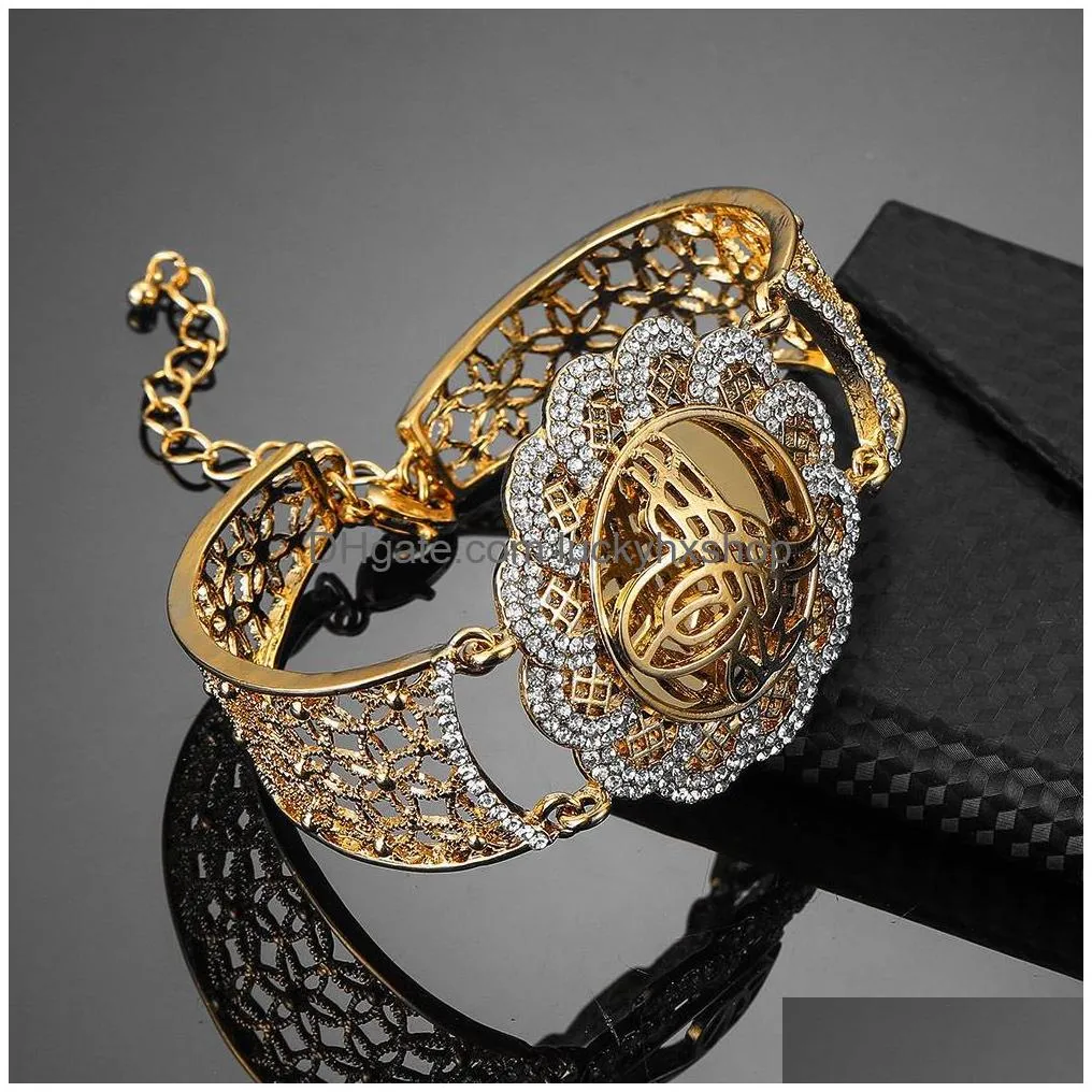 chain muslim islam wedding gift middle east jewelry bracelets arab bracelet vintage gold color flower wide cuff bangle 230710