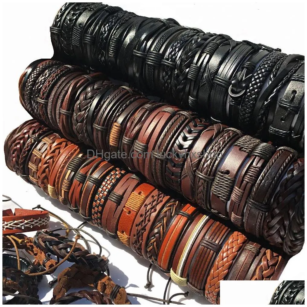 chain 50pcsset wholesale lots bulk random punk mens leather bracelets femme pulseras bileklik couple bracelet men jewelry wp2 230710
