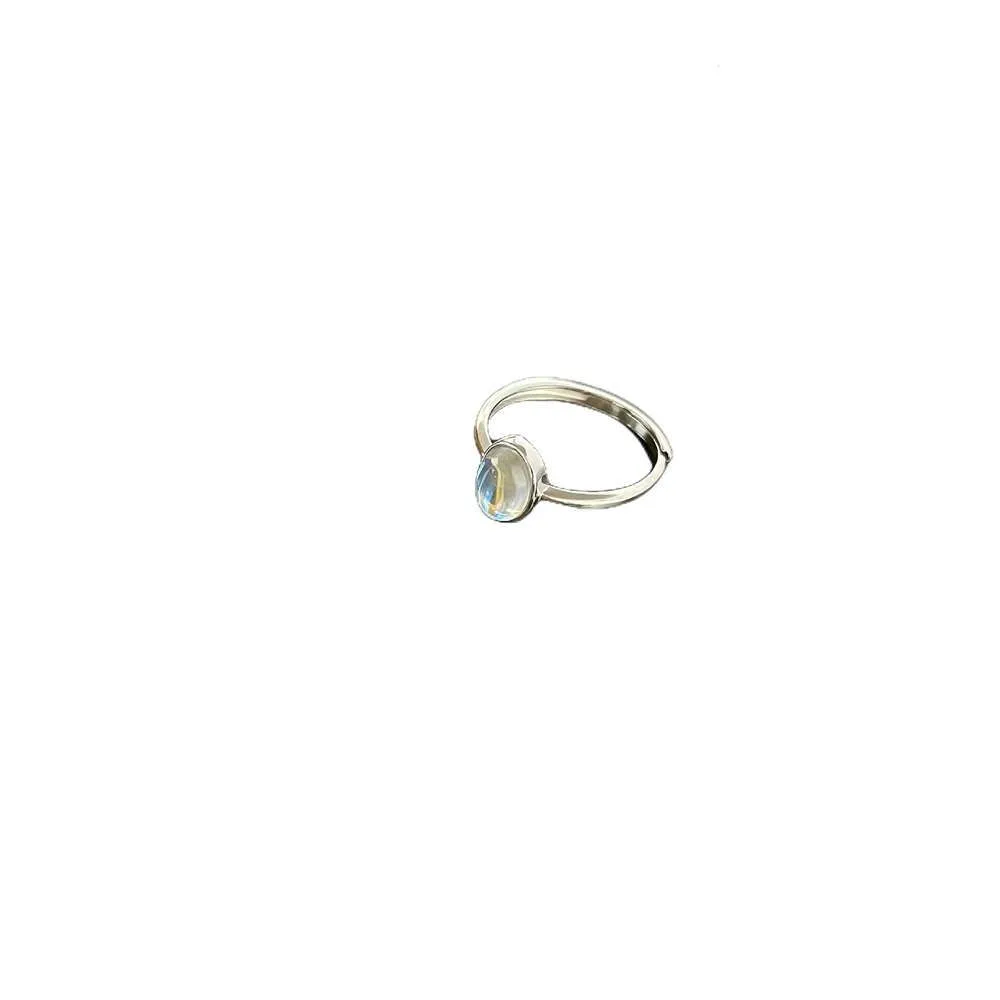 Personalized Minimalist Natural Sea Blue Moonlight Stone Open Ring