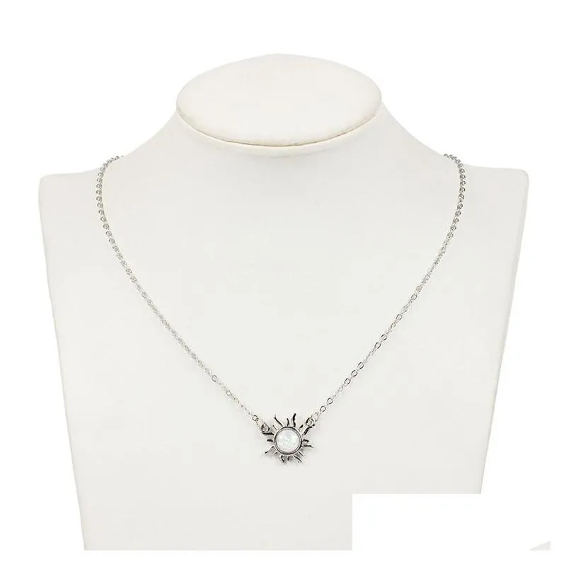 1pc unique sunflower opal necklace pendant women`s retro beautiful clavicle chain fashion accessories choker charm gift
