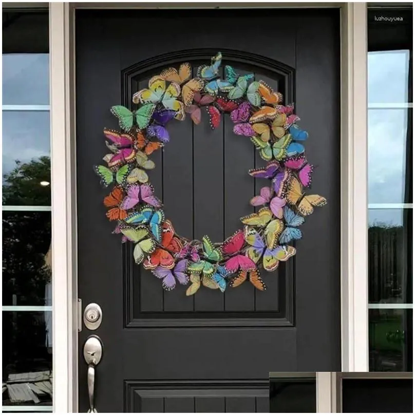 Decorative Flowers Home Decoration Fashion Art Wreath Beautiful Colorful Door Ornament Hanging Butterfly Handmade