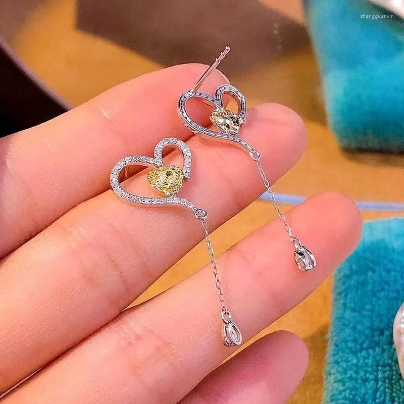 Dangle Earrings Huitan Aesthetic Heart Hanging Women Korean Fashion Style Delicate Girls Ear Piercing Accessories CZ Jewelry Wholesale