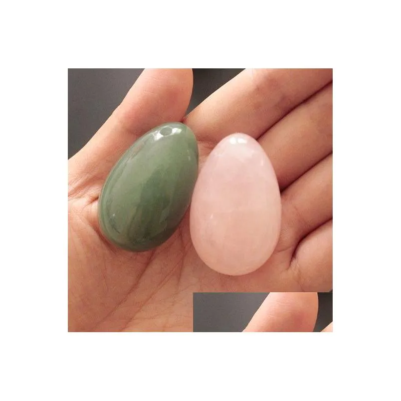 3 pcs 40*25mm natural obsidian green jade and rose quartz drilled yoni egg