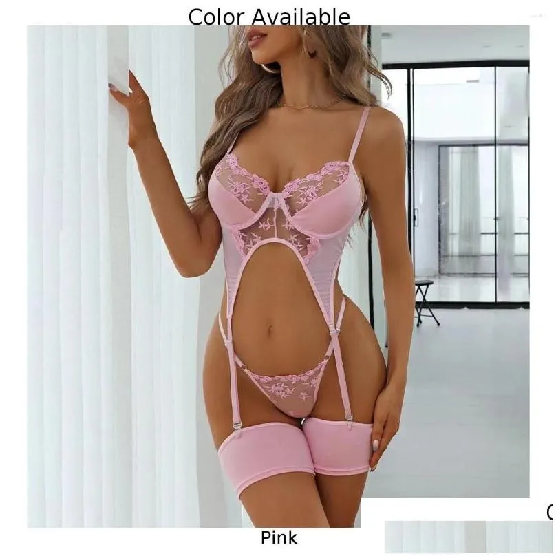 Bras Sets Women Sexy Lingerie Set Lace See Though Underwear T-back Bikini Thong Hight Cut Leotard Sleepwear Solid Erotic Nightwear