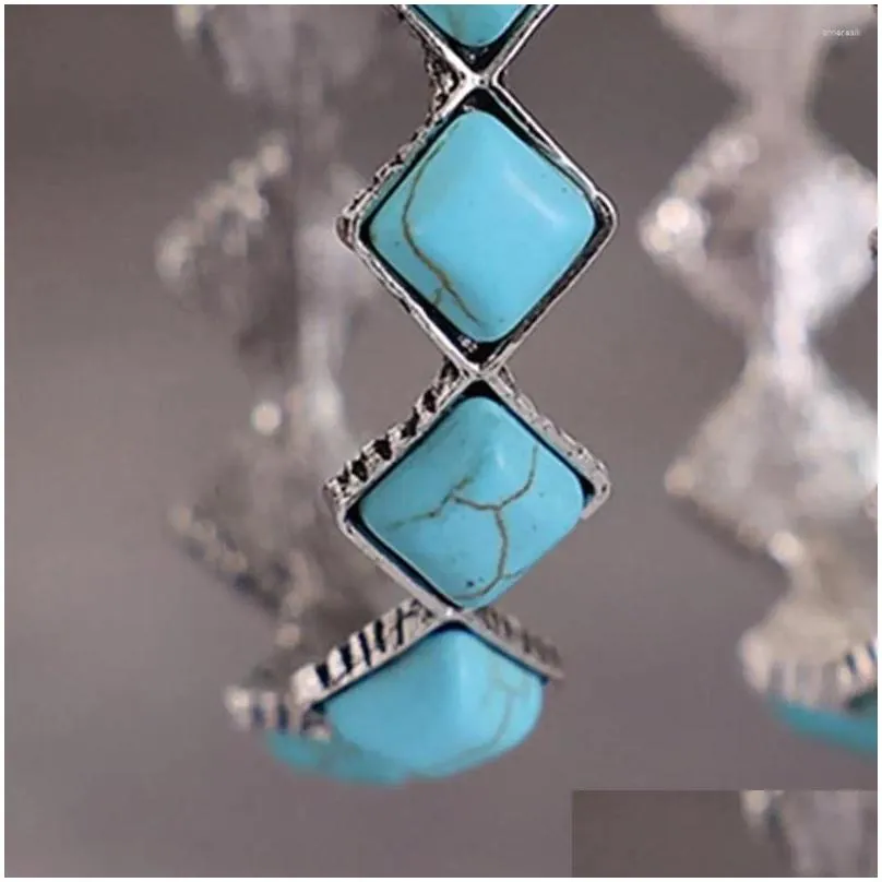 Dangle Earrings 1 Pair Women Exaggerated Natural Stone Ethnic Style Bohemian Rhombus Faux Turquoise Statement Fashion