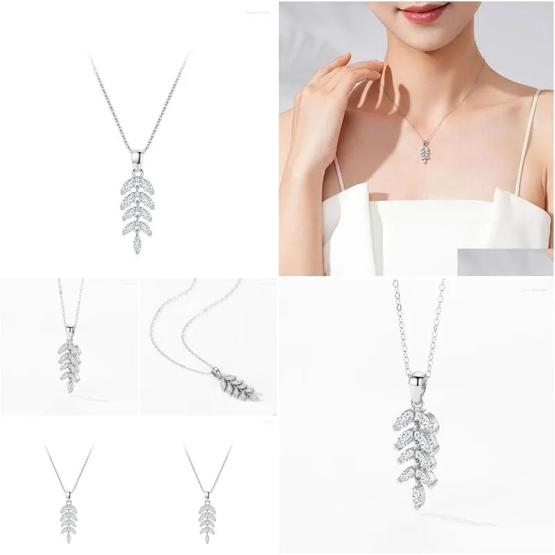 Chains S925 Sterling Silver Niche Design Super Sparkling Zircon Versatile Leaf Necklace Women`s Ins Cold And Indifferent