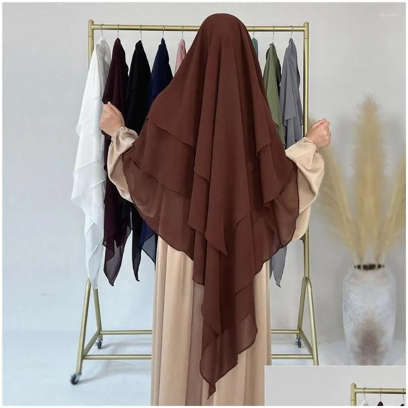 Ethnic Clothing 3 Layer Eid Prayer Garment Overhead Hijab Long Khimar Ramdan Muslim Headcarf Women Full Cover Veil Abaya Kaftan