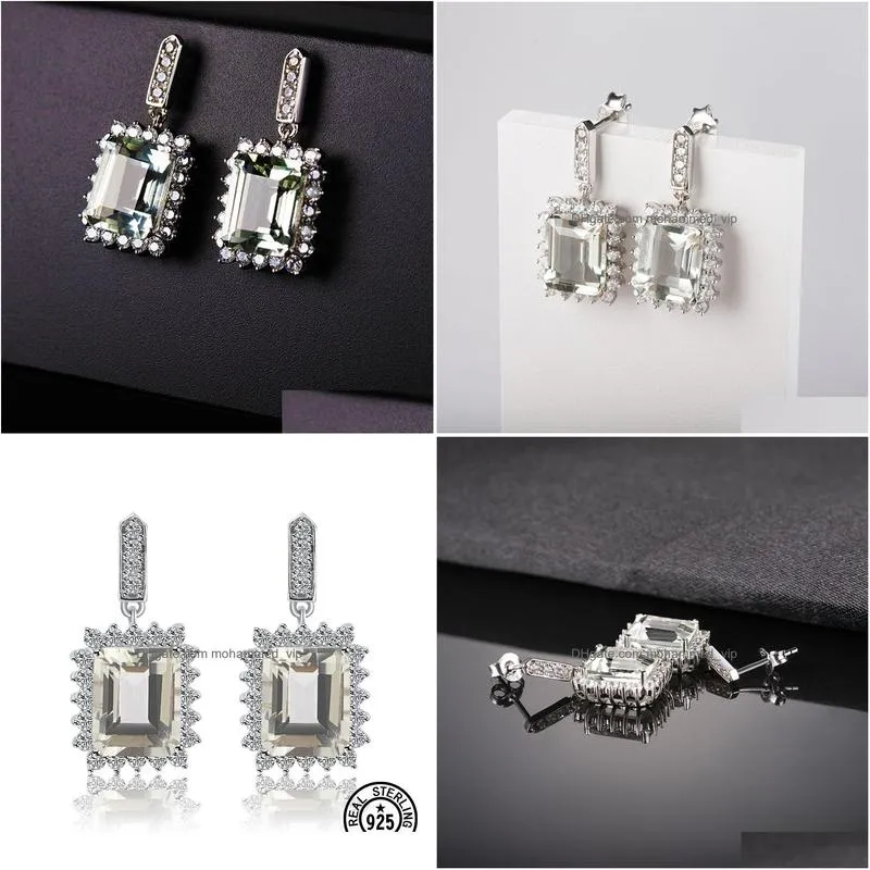 ear cuff yezoxa emerald cut genuine green amethyst 925 sterling silver halo stud earrings for women 230920