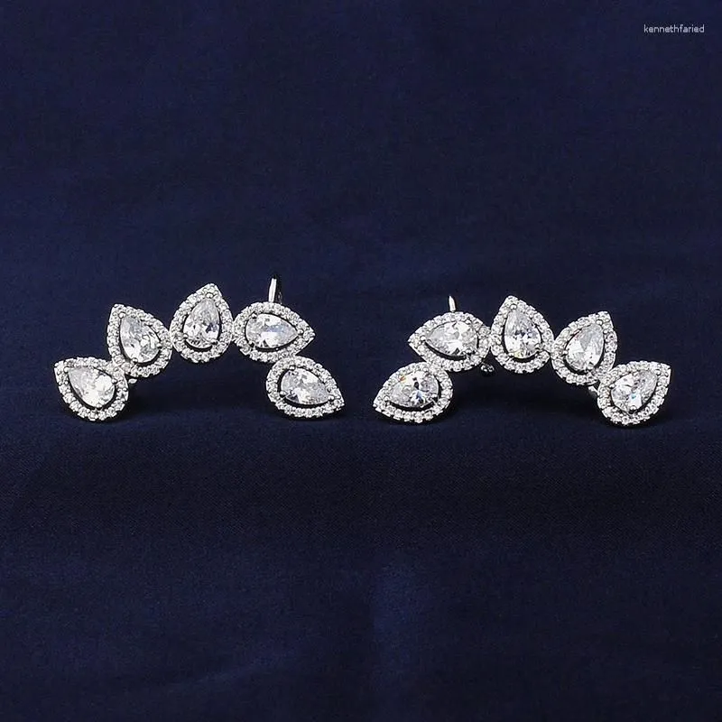 Stud Earrings Crystal Ear Bones Clip Leaf Bridal Long For Women Silver Plated Fashion Brinco Wedding Jewelry Gift GLE5763