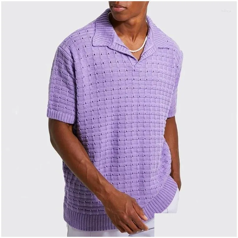 Men`s Sweaters Summer Casual Loose Sweater Mens Polo Shirts Short-sleeved Solid Color Breathable Knit Tops For Men Fashion Oversized