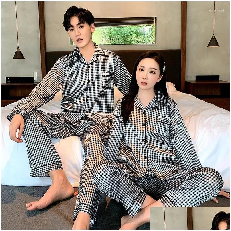 Women`s Sleepwear Pajamas For Couple Luxury Pyjama Suit Satin Set Pijama Lovers Night Men&Women Casual Home Clothing Nightwear