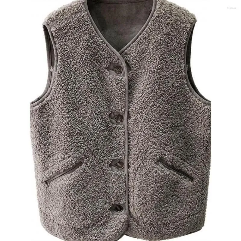 Women`s Vests 2023 Fall Winter Vest Jacket Faux Lambwools Thicken Waistcoat Casual Women Button Up Single Breasted Pocket Sleeveless