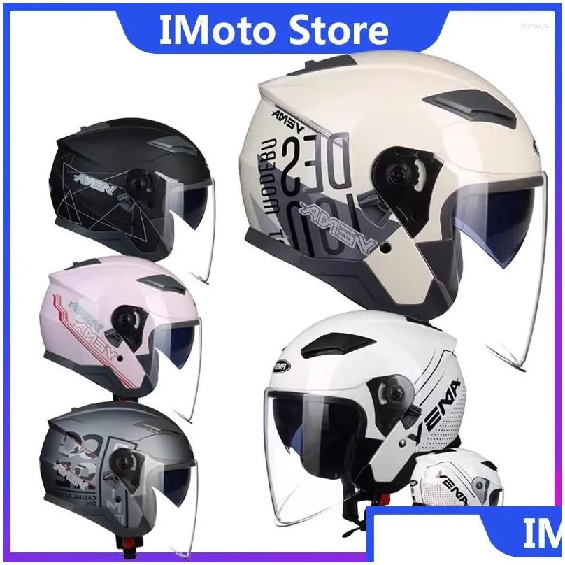 Motorcycle Helmets Helmet Dual Mirrors Seasonal Sun Protection 3/4 Half Men And Women Winter Safety Anti Fog Lens