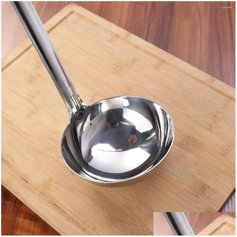 Dinnerware Sets Hanging Hook Design Serving Ladle Stainless Steel Long Handle Soup Spoon Kitchen Cooking Utensil (13cm)