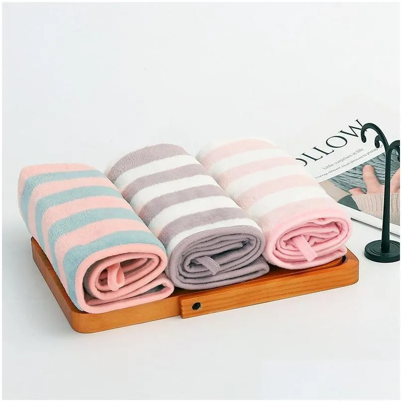 Coral velvet Striped Fast Dry Hair Shower Caps Towel women girls Absorbent Dry Bathroom Bath Cap Soft Turban Towels