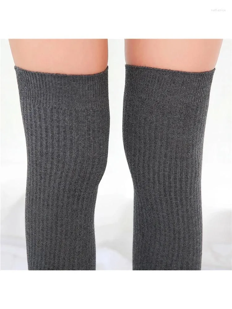 Women Socks Cotton Thigh High Over The Knee Stockings For Ladies Stripe Sexy Girls Warm Long Hosiery Black Gray White Red