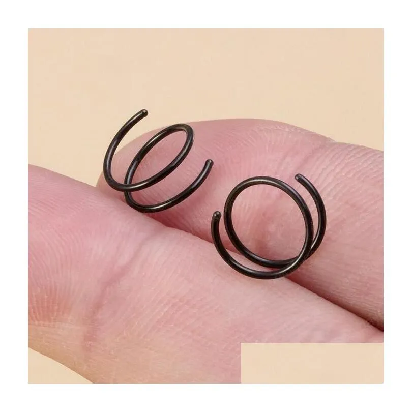 Nose Rings & Studs Stainless Steel Double Ring Spiral Septum Piercing Cartilage Hoop Earrings Tragus Helix For Women Nostril Jewelry Dhpcg