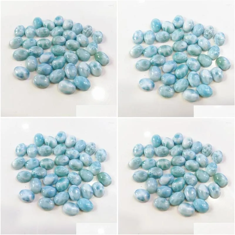 Other Beads Natural Larimar Beads6 8Mm Oval Shape Ring Face Gemstone3Pc/Lot Semi Precious Stone Jewelry Making Accessorie Drop Delive Dhfxi