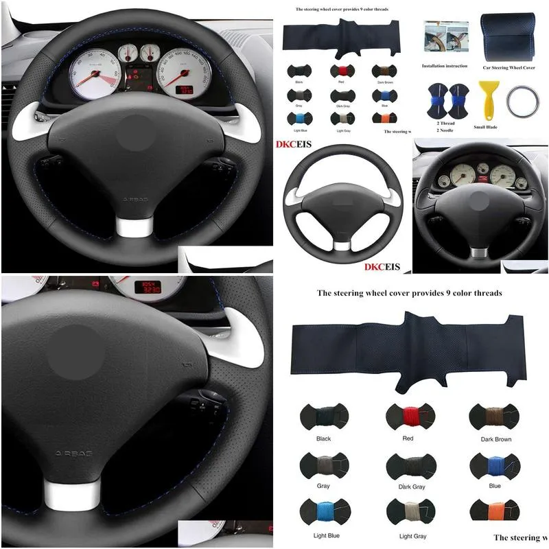 Car Steering Wheel Cover for 307 CC 2004 - 2007 Hand-sewing Black Artificial Leather Steering Wheel Cover1