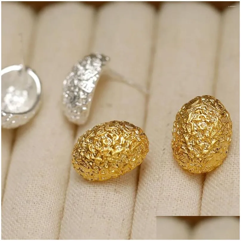 Stud Earrings Lightweight Stainless Steel Textured Ear Buckle Gold Color Metal Stacked Small Dome Drop Luxury Designer Jewelry