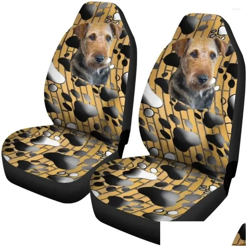 Car Seat Covers Airedale Terrier Dogs With Pawprints In Yellow Printed