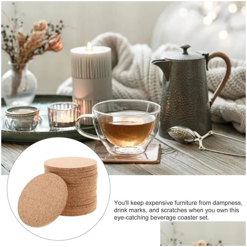 Table Mats 20pcs Cork Cup Pad Coasters Drink Reusable Round Placemats