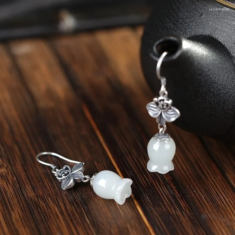 Dangle Earrings 2022 Ethnic Lily Of The Valley Floral For Women Solid 925 Thai Silver Leaves Fine Jade Tulip Flowers Jewelry