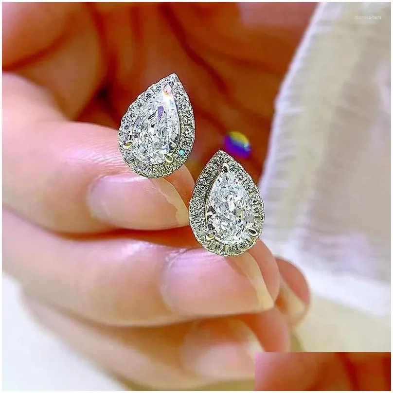 Stud Earrings S925 Silver Ear High Carbon Diamond 5 8mm Pear Shaped Water Drop Zircon Versatile Earring Jewelry