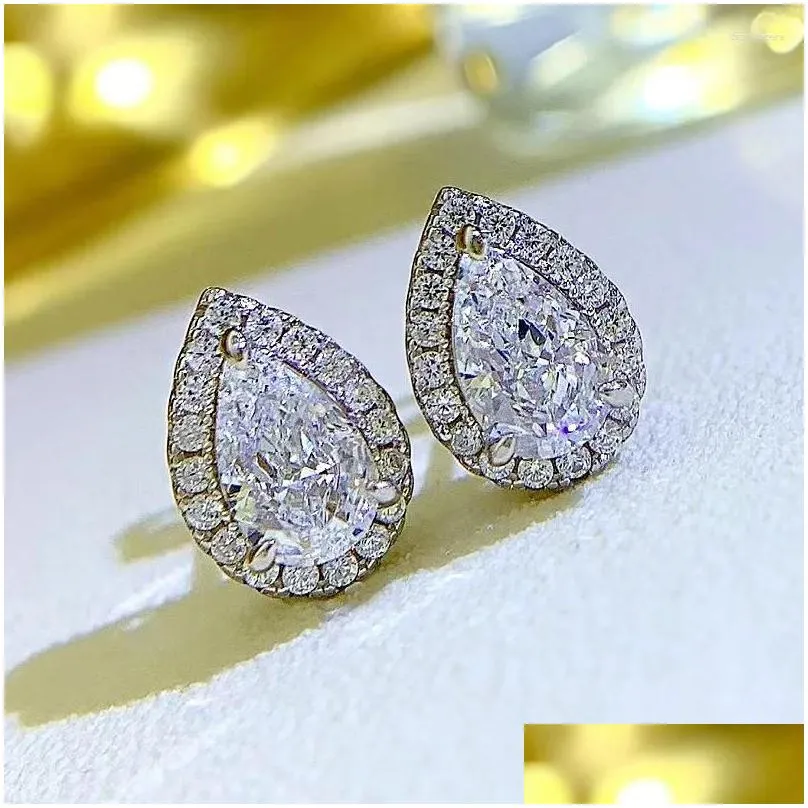 Stud Earrings S925 Silver Ear High Carbon Diamond 5 8mm Pear Shaped Water Drop Zircon Versatile Earring Jewelry