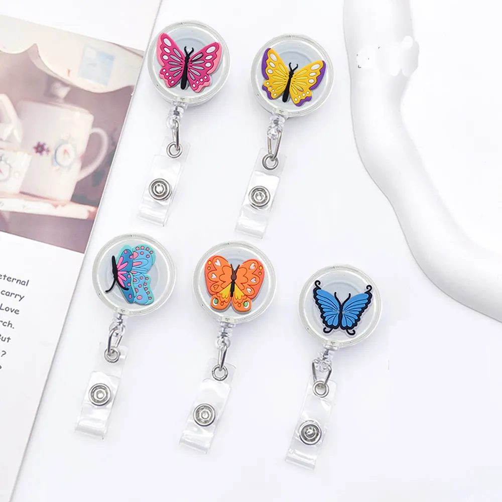 8pcs butterfly series retractable badge holders id badge holders retractable with clip cute style badge reel for student business meeting school office