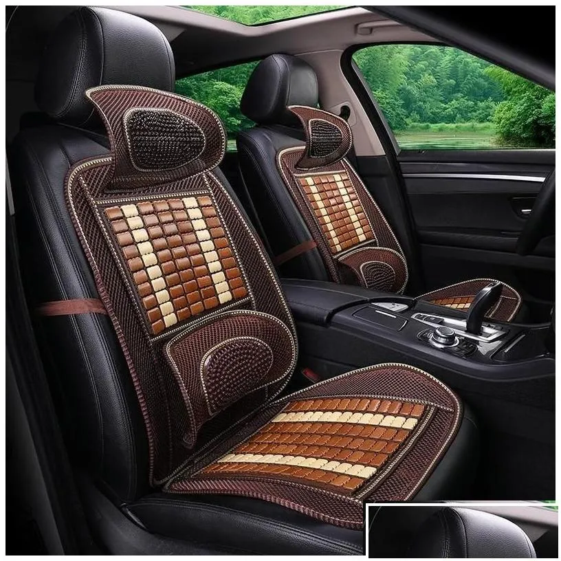 Car Seat Covers Ers Wooden Bead Bamboo Summer Cushion Breathable And Cool Conjoined220N3763698 Drop Delivery Automobiles Motorcycles I