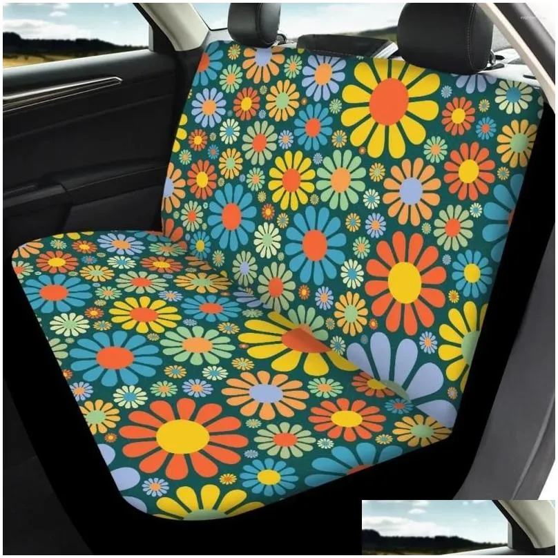 Car Seat Covers Yellow Beautiful Flower Pattern Auto Protection Clean Device Front Rear Sleeve For Women Men Soft Interesting