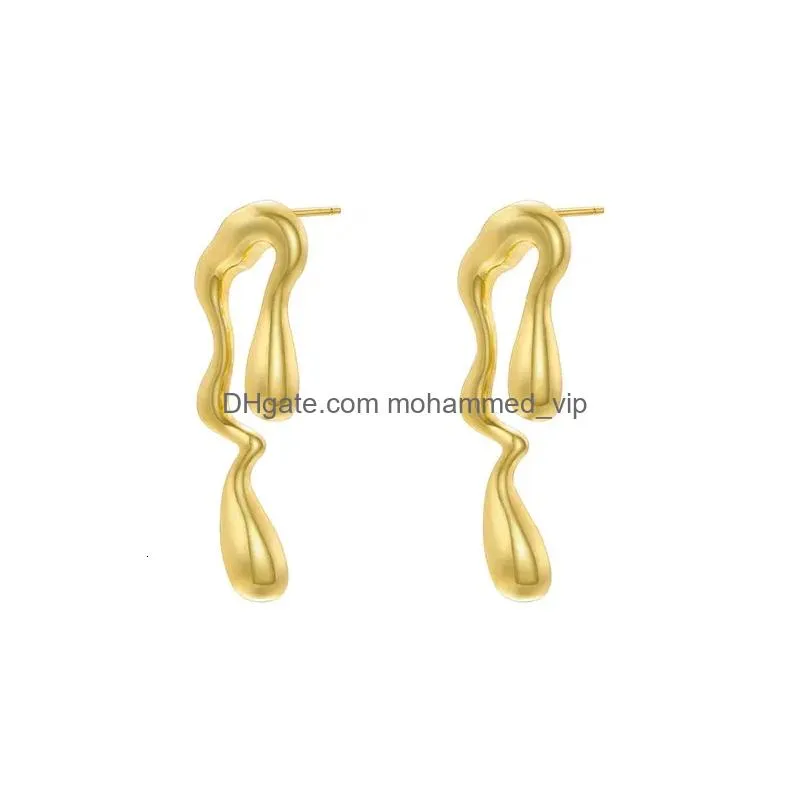 stud zhukou glossy women drop earrings drip out honey shape stud brass unusual hoop jewelry wholesale ve1094 231127