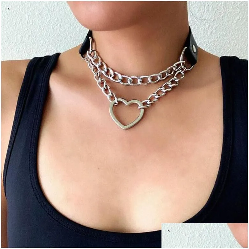 Chokers Choker Heart Goth Neck Chain Punk Collar For Women Girl Black Leather Chocker Kawaii Cosplay Jewelry Grunge Accessories Drop D Dhkvv