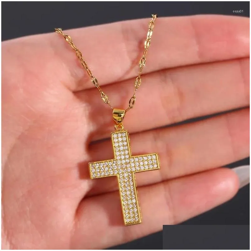 Pendant Necklaces European And American Black Hip Hop Retro Full Zirconia Cross Necklace For Men Women Anniversary Gifts