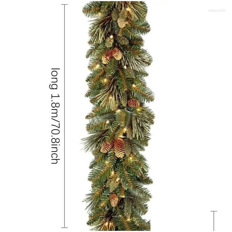 Decorative Flowers Christmas Garland Decorations Light With Red Berry 70.8inch Aesthetic Thickened Battery Operated Pine