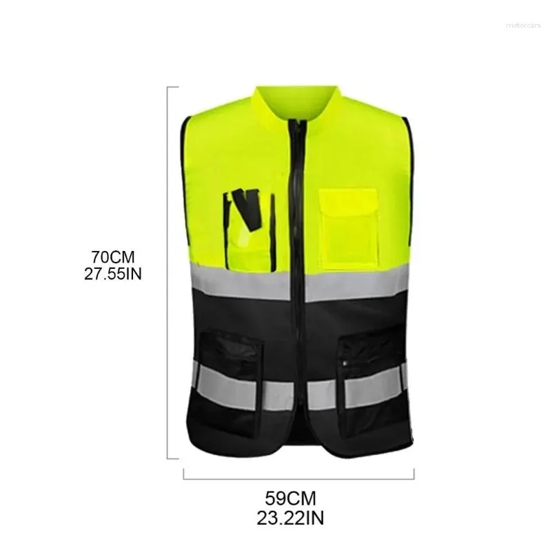 Motorcycle Apparel Multi-pockets High Visibility Zipper Front Safety Vest With Reflective Strips And Riding Multipurpose