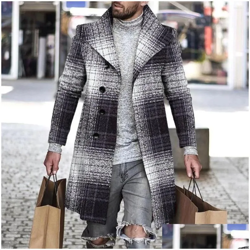 Men`s Trench Coats Long Coat Men Gothic Cardigan Slim Cloak Sweater Hooded Knitted Plaid Fashion Jacket Autumn Steampunk