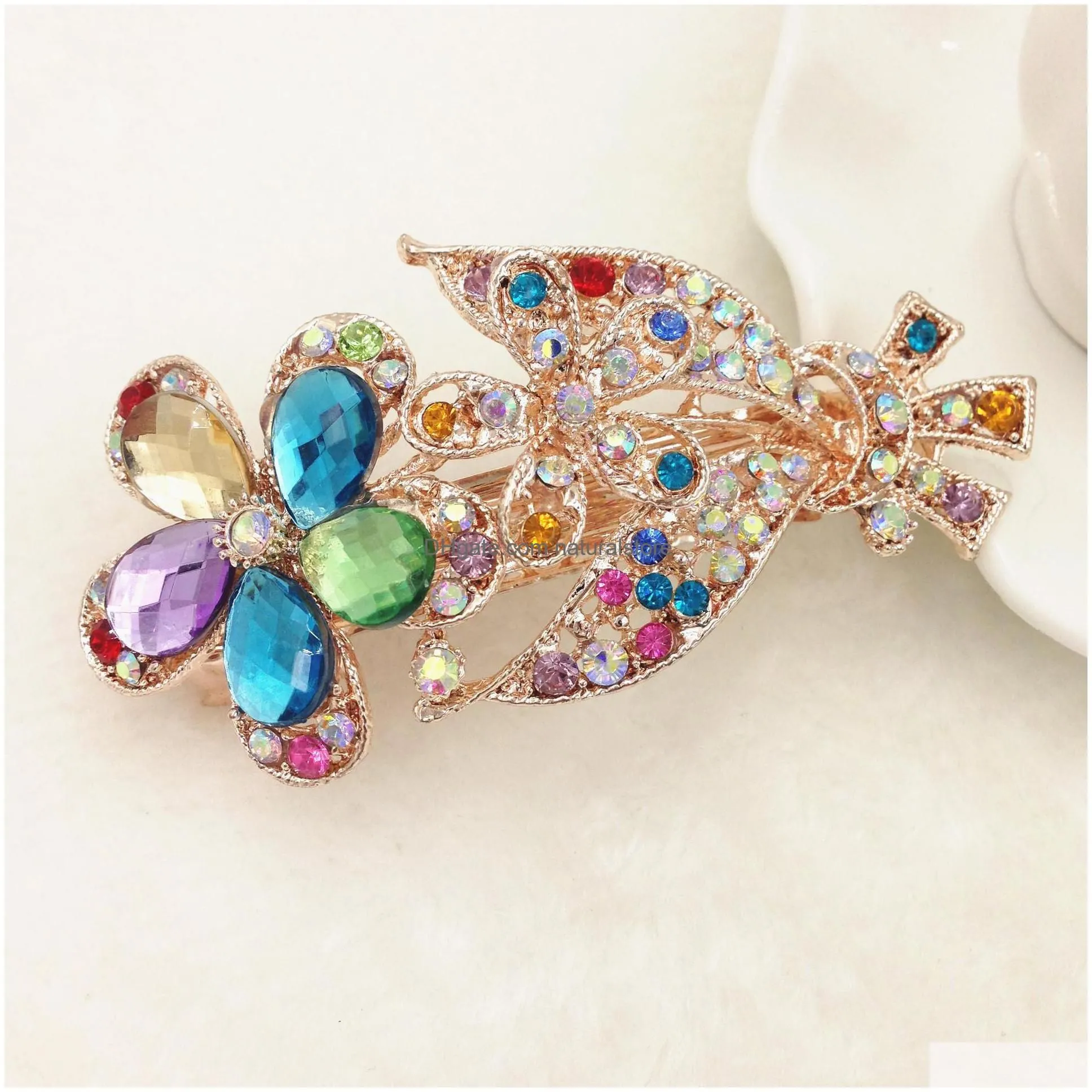 Hair Clips Barrettes Fashion Elagant Women Hairclip Korean Exquisite Leaf Crystal Rhinestone Barrette Party Wedding Hairpin Access