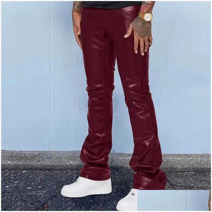 Men`S Pants Mens Fashion Men Pu Leather Vintage Slim Fit Straight Trousers Spring Autumn Casual Streetwear Skinny Long Pant Male Drop Dhprw