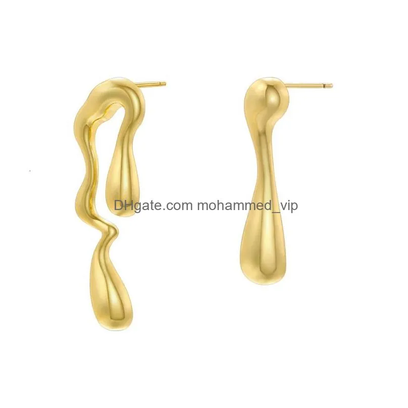 stud zhukou glossy women drop earrings drip out honey shape stud brass unusual hoop jewelry wholesale ve1094 231127