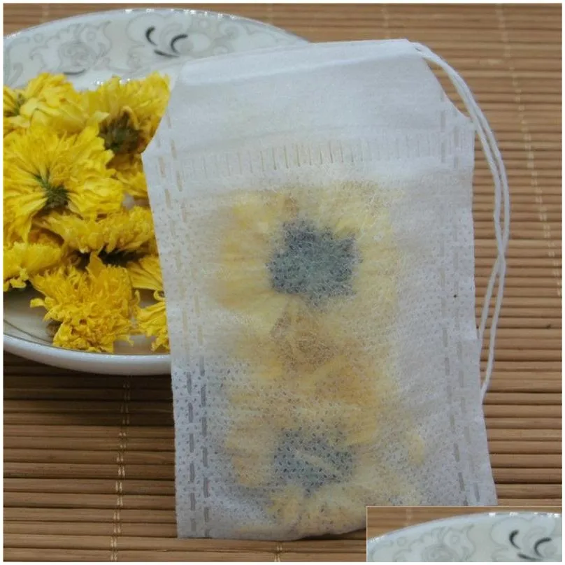 Coffee & Tea Tools 100Pcs Disposable Filter Bags Non-Woven Empty Strainers With String Filters Bag For Loose Leaf Drop Delivery Home G Dhjyu