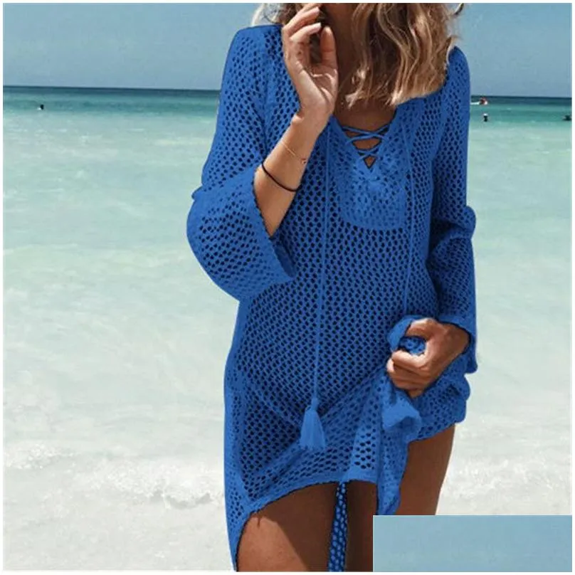 Women`s Swimwear Arrivals Sexy Beach Cover Up Crochet White Dress Ladies Bathing Suit Ups Tunic Saida De Praia #Q188