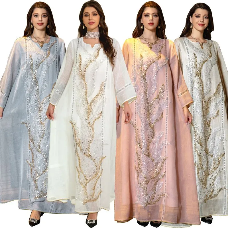 Turkish Long Dress Gorgeous Party Dress muslumah Embroidery Sequins Full Sleeves Dubai Arabic Robe Muslim Abaya Middle East Clothing