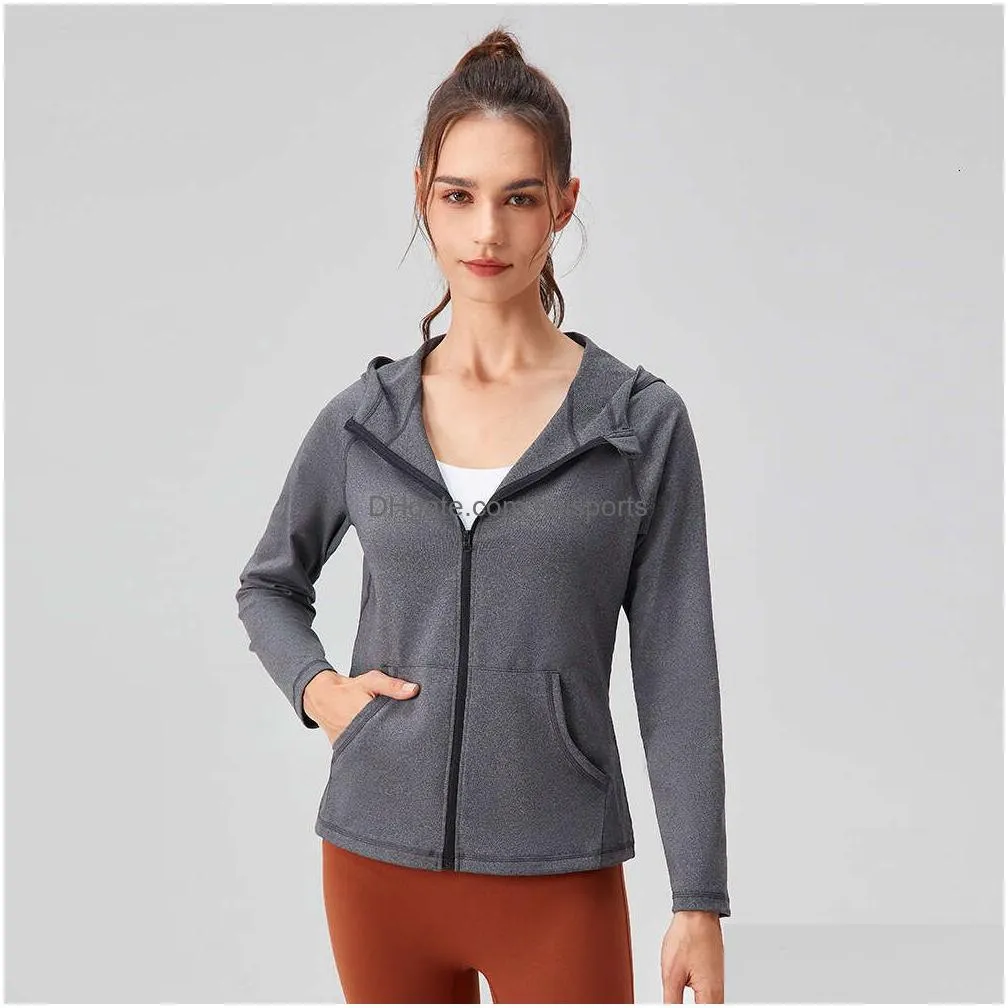 lu-624 womens yoga jacket hooded slimming fitness coat zippered quick drying running sports top workout wear gym clothes